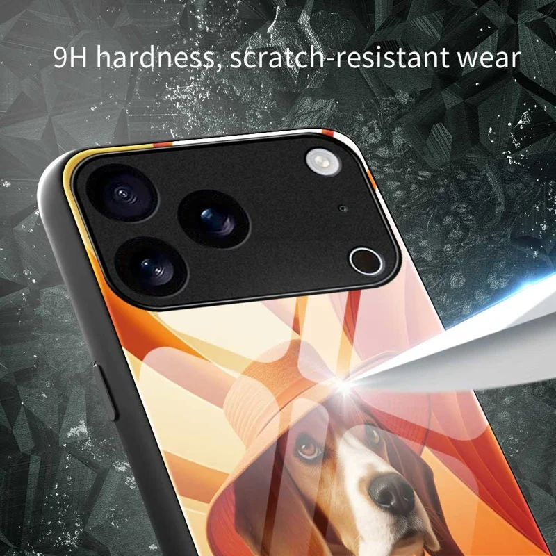 For iPhone 17 Pro Case Anti Drop PC TPU Tempered Glass Pattern Printing Phone Back Cover - B0168