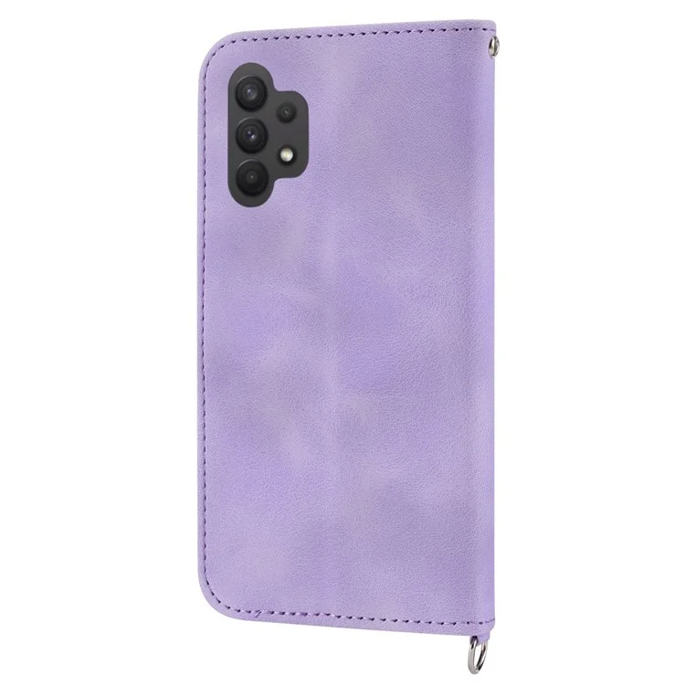 Für Samsung Galaxy A32 5G / M32 5G Eingeprägte Blumen Anti-fall-telefon Hülle Hauttouch Pu-leder-brieftasche Mehrere Karten-slots Smartphone-abdeckung Mit Zwei Trägern - Helles Lila