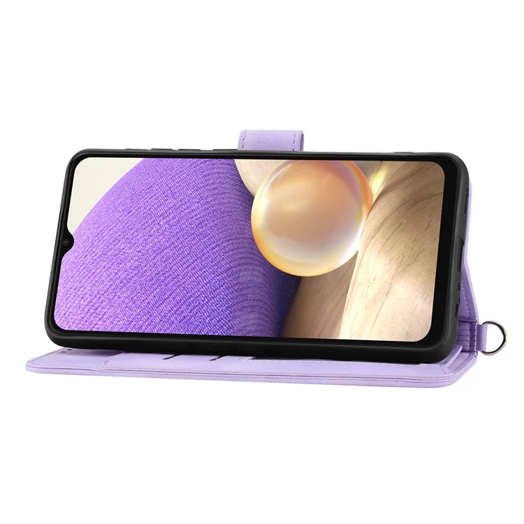 Für Samsung Galaxy A32 5G / M32 5G Eingeprägte Blumen Anti-fall-telefon Hülle Hauttouch Pu-leder-brieftasche Mehrere Karten-slots Smartphone-abdeckung Mit Zwei Trägern - Helles Lila