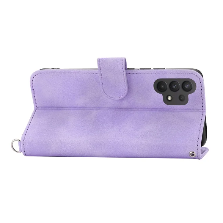 Für Samsung Galaxy A32 5G / M32 5G Eingeprägte Blumen Anti-fall-telefon Hülle Hauttouch Pu-leder-brieftasche Mehrere Karten-slots Smartphone-abdeckung Mit Zwei Trägern - Helles Lila