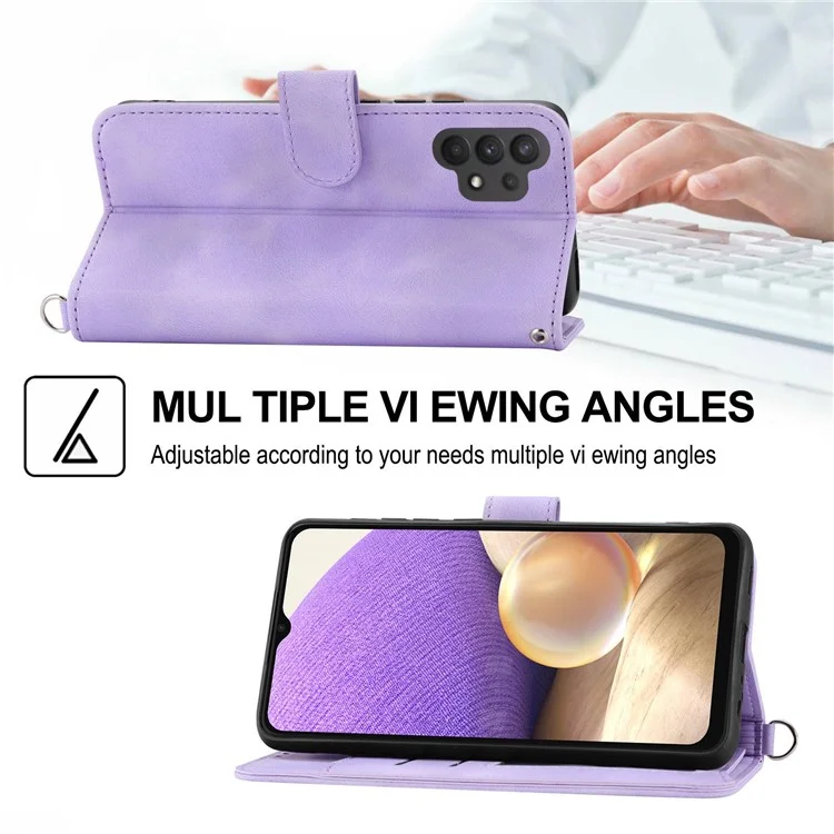 Für Samsung Galaxy A32 5G / M32 5G Eingeprägte Blumen Anti-fall-telefon Hülle Hauttouch Pu-leder-brieftasche Mehrere Karten-slots Smartphone-abdeckung Mit Zwei Trägern - Helles Lila