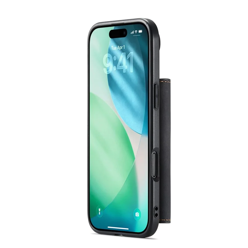 DG.MING Série M1 pour Étui d'iPhone 17 avec Support et Portefeuille Détachable en Cuir PU - Noir