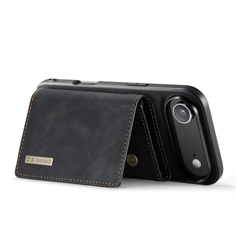 DG.MING Série M1 pour Étui d'iPhone 17 avec Support et Portefeuille Détachable en Cuir PU - Noir