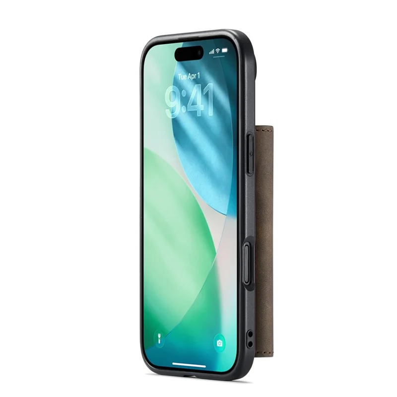 DG.MING M1 Series for iPhone Air Case Kickstand PU Phone Cover with Detachable Wallet - Coffee