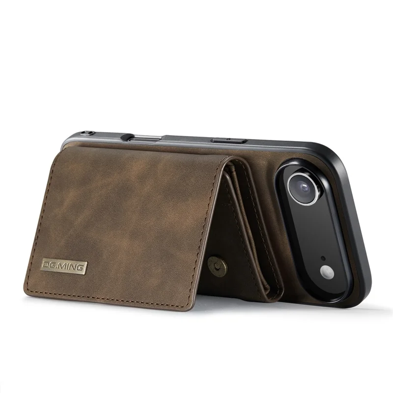 DG.MING M1 Series for iPhone Air Case Kickstand PU Phone Cover with Detachable Wallet - Coffee