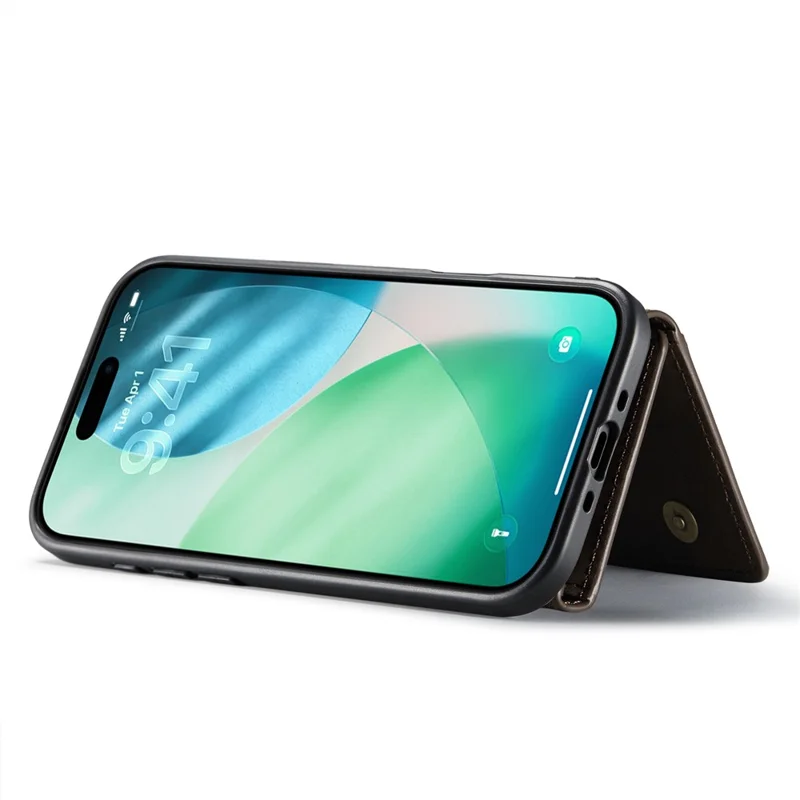 DG.MING M1 Series for iPhone Air Case Kickstand PU Phone Cover with Detachable Wallet - Coffee