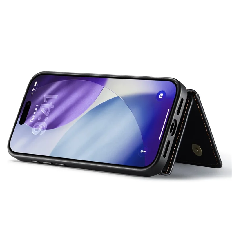 DG.MING M1 Series for iPhone 17 Pro Case Kickstand PU Phone Cover with Detachable Wallet - Black