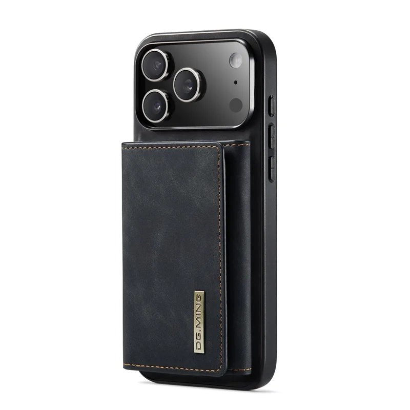 Capa DG.MING Série M1 para iPhone 17 Pro Max com Suporte de Apoio em Couro Sintético e Carteira Removível - Preto
