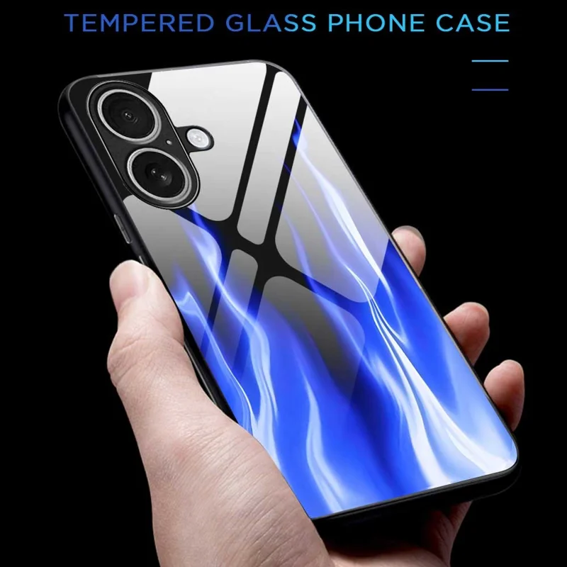 For iPhone 17 Case Anti Drop TPU PC Tempered Glass Pattern Printing Phone Back Cover - B0193