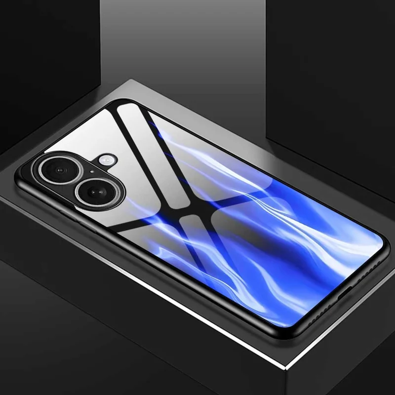 For iPhone 17 Case Anti Drop TPU PC Tempered Glass Pattern Printing Phone Back Cover - B0193