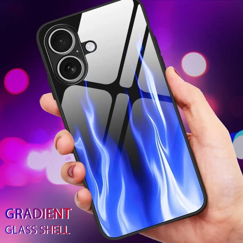 For iPhone 17 Case Anti Drop TPU PC Tempered Glass Pattern Printing Phone Back Cover - B0193