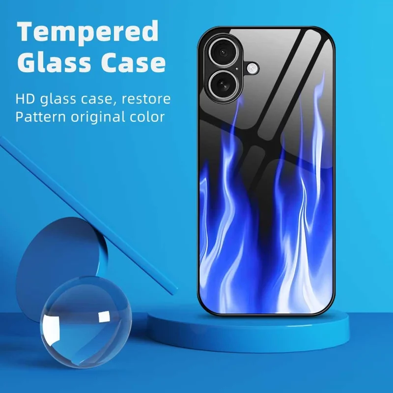 For iPhone 17 Case Anti Drop TPU PC Tempered Glass Pattern Printing Phone Back Cover - B0193