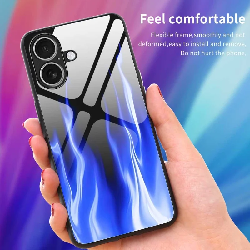 For iPhone 17 Case Anti Drop TPU PC Tempered Glass Pattern Printing Phone Back Cover - B0193