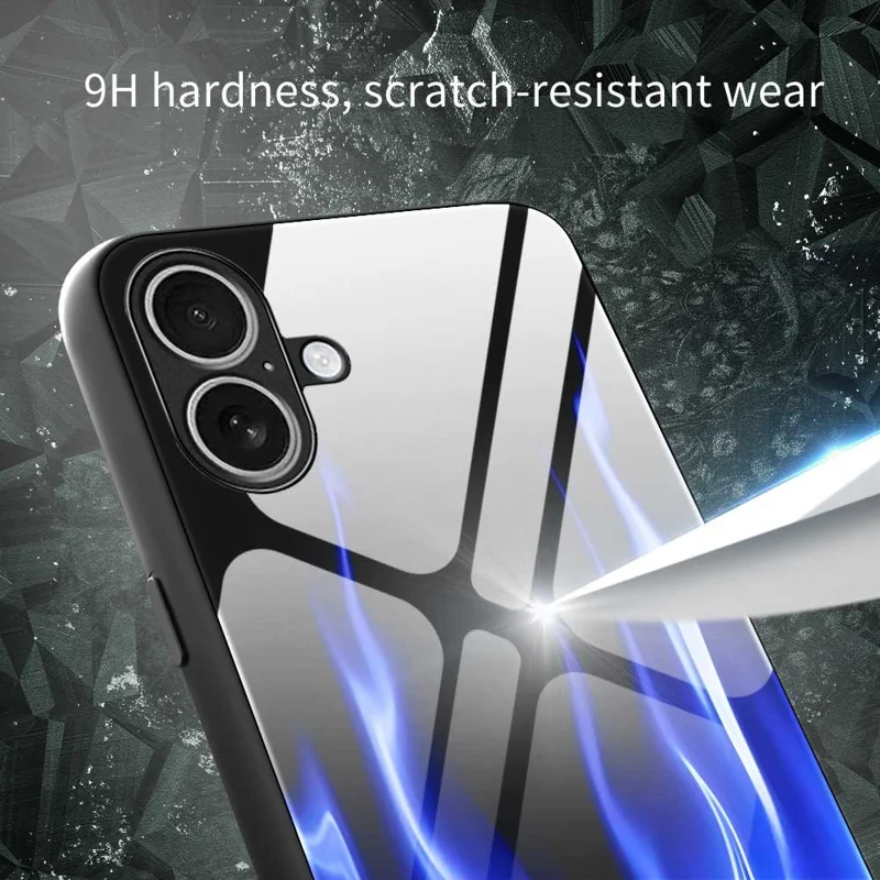 For iPhone 17 Case Anti Drop TPU PC Tempered Glass Pattern Printing Phone Back Cover - B0193