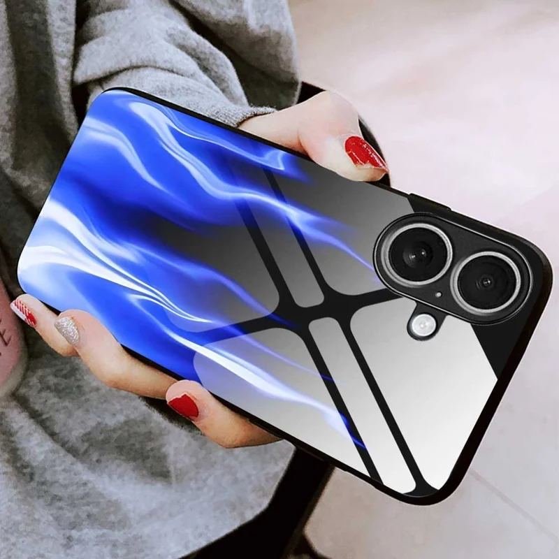 For iPhone 17 Case Anti Drop TPU PC Tempered Glass Pattern Printing Phone Back Cover - B0193