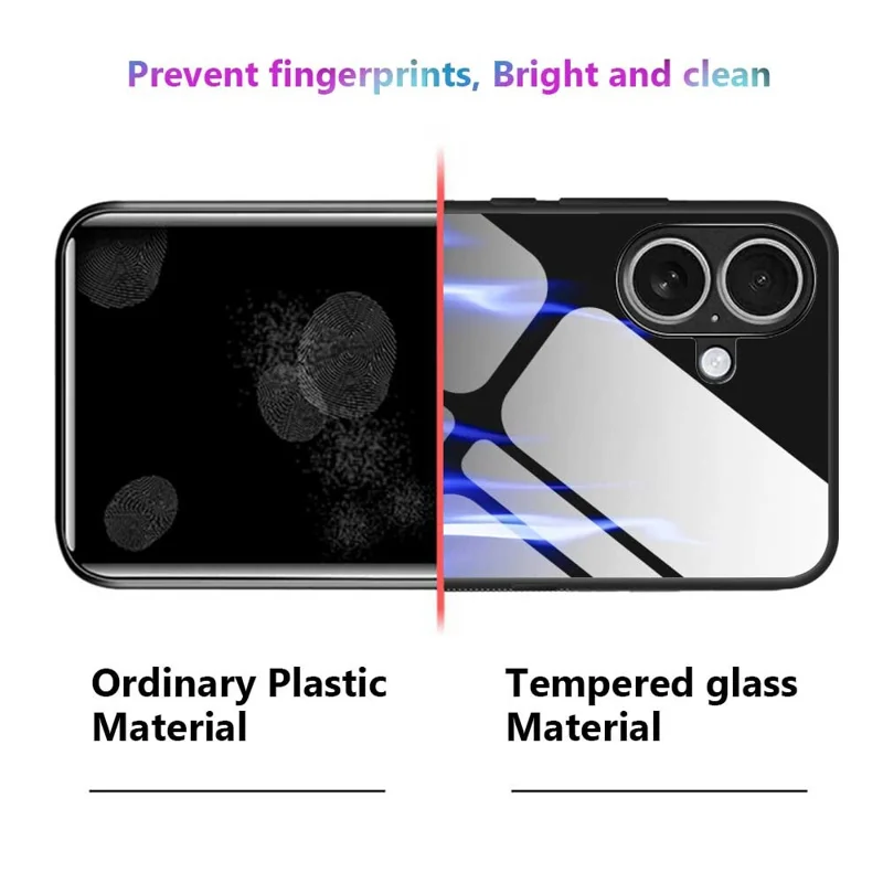 For iPhone 17 Case Anti Drop TPU PC Tempered Glass Pattern Printing Phone Back Cover - B0193