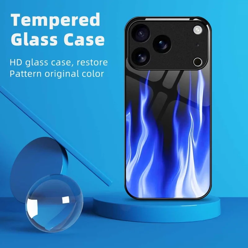 For iPhone 17 Pro Case Anti Drop TPU PC Tempered Glass Pattern Printing Phone Back Cover - B0193