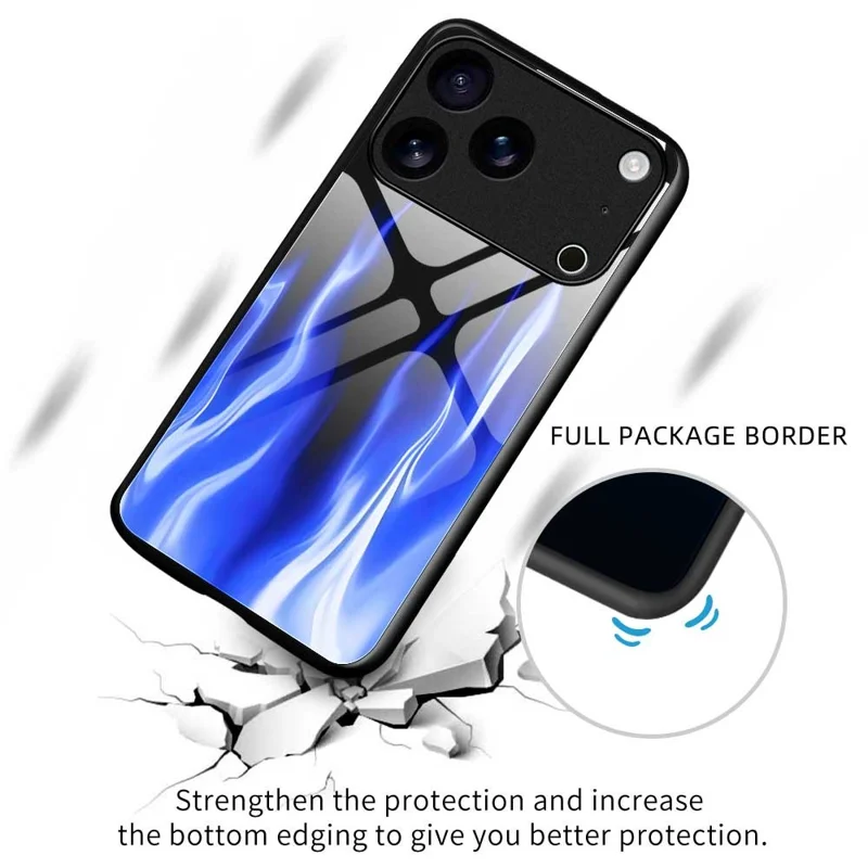 For iPhone 17 Pro Case Anti Drop TPU PC Tempered Glass Pattern Printing Phone Back Cover - B0193