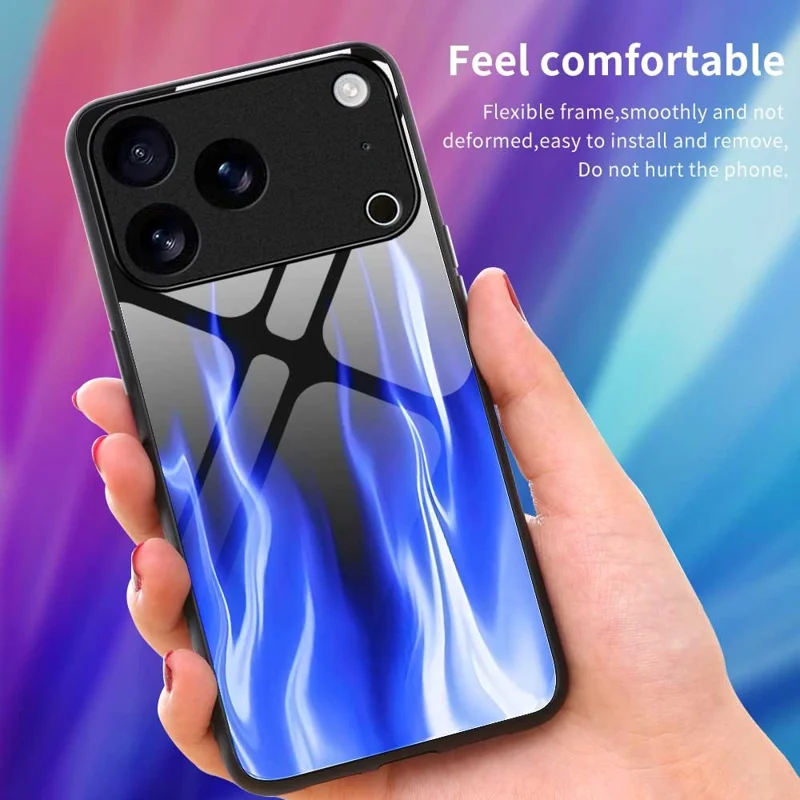 For iPhone 17 Pro Case Anti Drop TPU PC Tempered Glass Pattern Printing Phone Back Cover - B0193