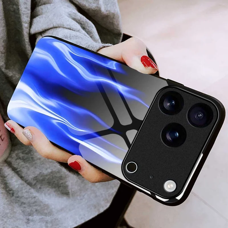 For iPhone 17 Pro Case Anti Drop TPU PC Tempered Glass Pattern Printing Phone Back Cover - B0193