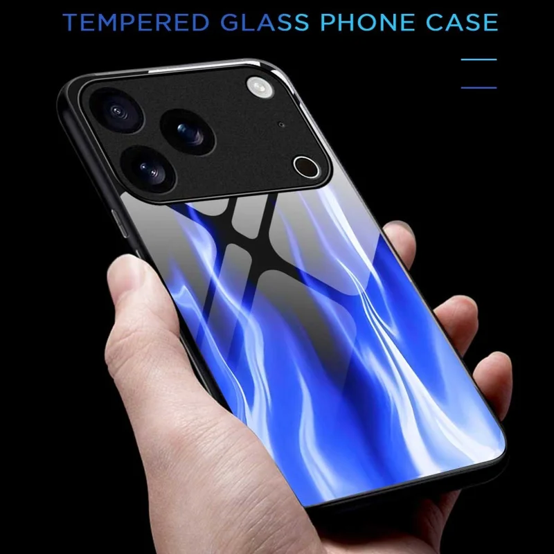 For iPhone 17 Pro Max Case Anti Drop TPU PC Tempered Glass Pattern Printing Phone Back Cover - B0193