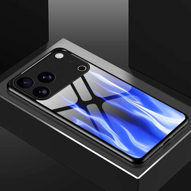 For iPhone 17 Pro Max Case Anti Drop TPU PC Tempered Glass Pattern Printing Phone Back Cover - B0193