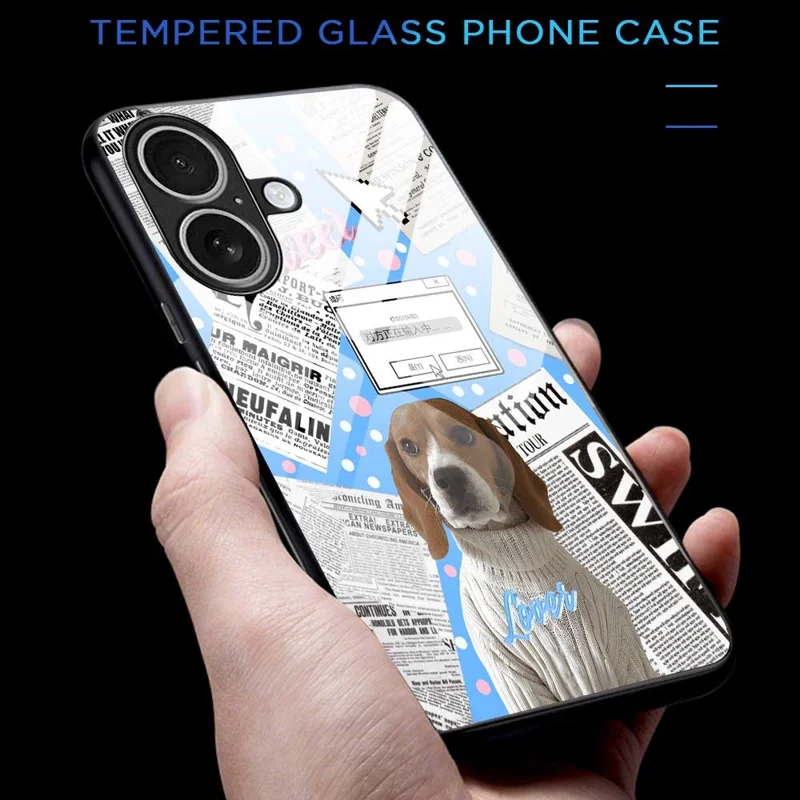 For iPhone 17 Case TPU PC Tempered Glass Pattern Printing Anti Drop Phone Back Cover - B0228