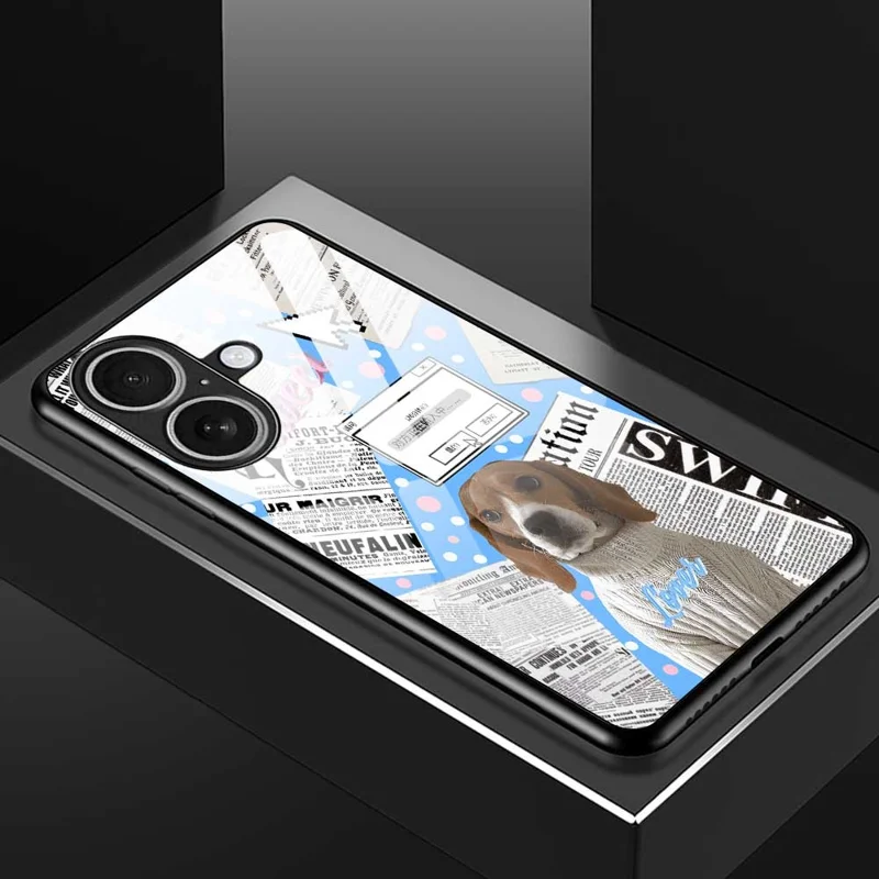 For iPhone 17 Case TPU PC Tempered Glass Pattern Printing Anti Drop Phone Back Cover - B0228