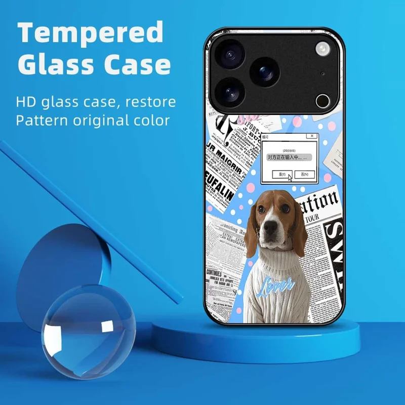 For iPhone 17 Pro Case TPU PC Tempered Glass Pattern Printing Anti Drop Phone Back Cover - B0228