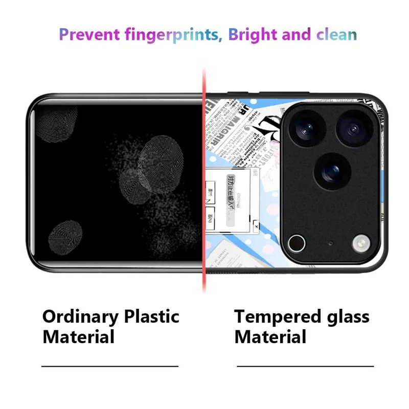 For iPhone 17 Pro Case TPU PC Tempered Glass Pattern Printing Anti Drop Phone Back Cover - B0228