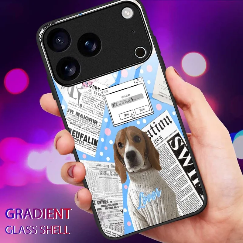 For iPhone 17 Pro Max Case TPU PC Tempered Glass Pattern Printing Anti Drop Phone Back Cover - B0228