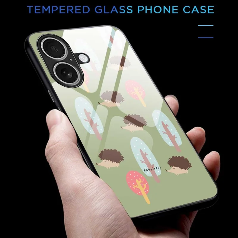 For iPhone 17 Case PC TPU Tempered Glass Pattern Printing Anti Drop Phone Back Cover - B0243