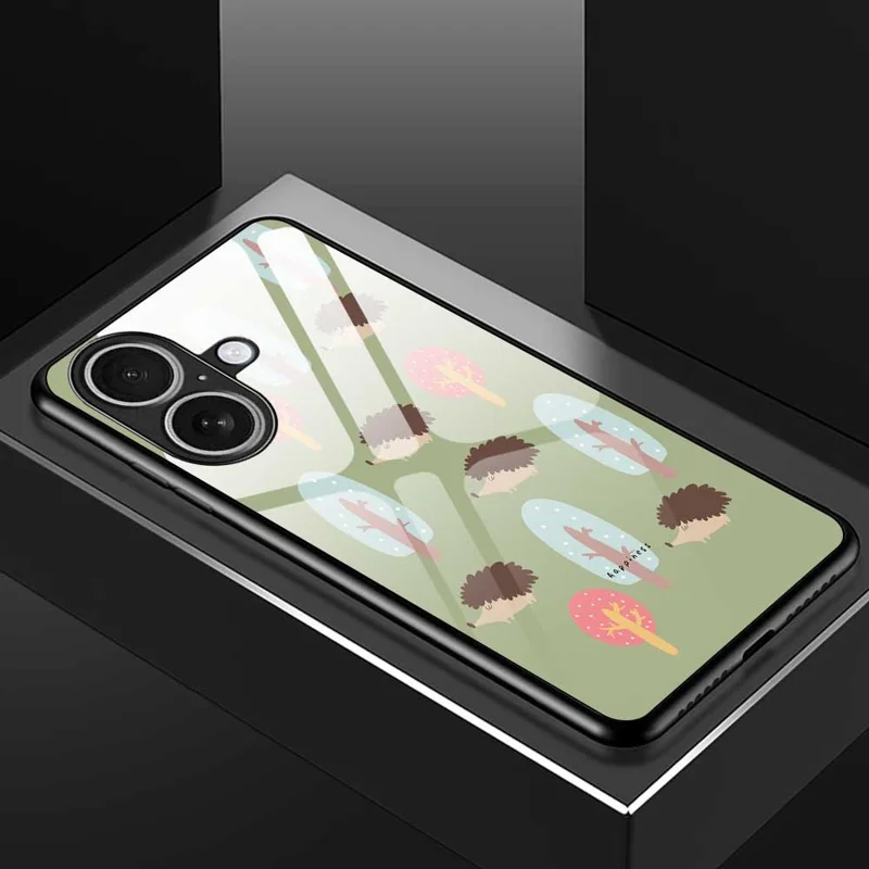 For iPhone 17 Case PC TPU Tempered Glass Pattern Printing Anti Drop Phone Back Cover - B0243