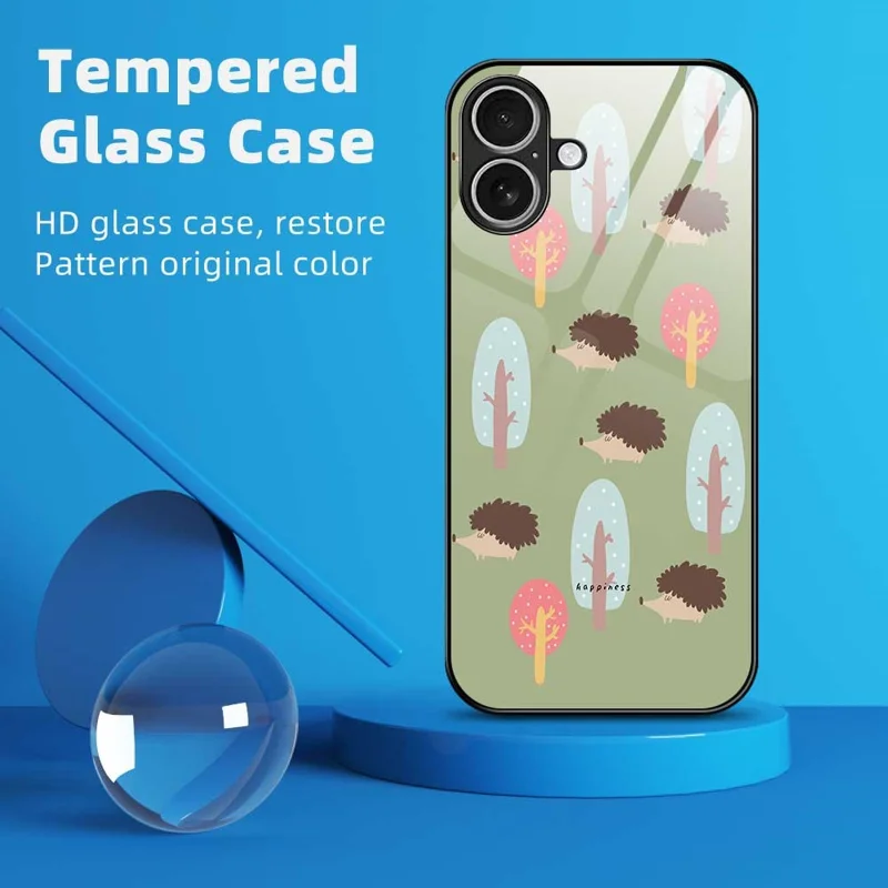 For iPhone 17 Case PC TPU Tempered Glass Pattern Printing Anti Drop Phone Back Cover - B0243