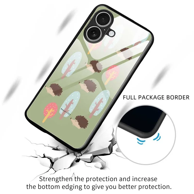 For iPhone 17 Case PC TPU Tempered Glass Pattern Printing Anti Drop Phone Back Cover - B0243