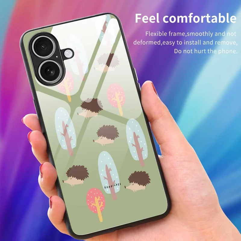 For iPhone 17 Case PC TPU Tempered Glass Pattern Printing Anti Drop Phone Back Cover - B0243