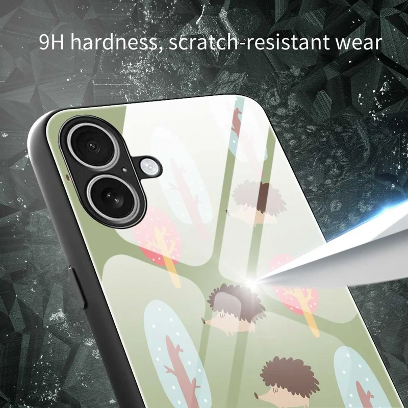 For iPhone 17 Case PC TPU Tempered Glass Pattern Printing Anti Drop Phone Back Cover - B0243