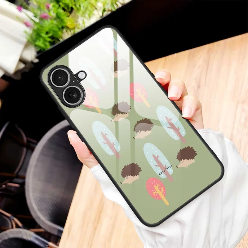 For iPhone 17 Case PC TPU Tempered Glass Pattern Printing Anti Drop Phone Back Cover - B0243