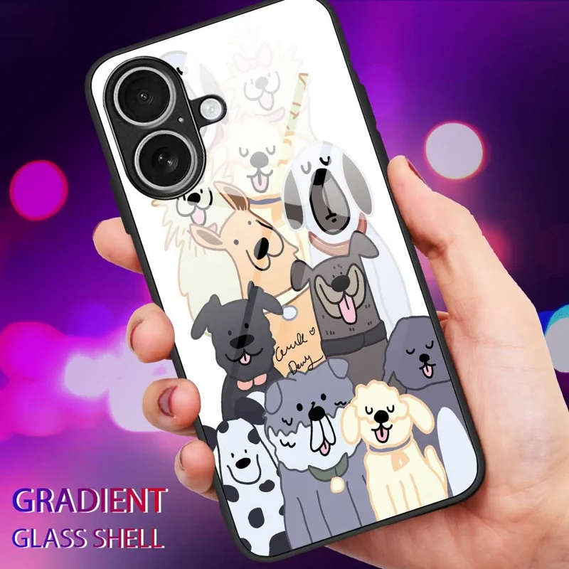 For iPhone 17 Case PC TPU Tempered Glass Pattern Printing Anti Drop Phone Back Cover - B0266
