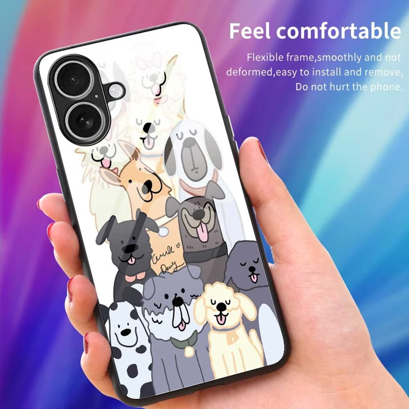 For iPhone 17 Case PC TPU Tempered Glass Pattern Printing Anti Drop Phone Back Cover - B0266
