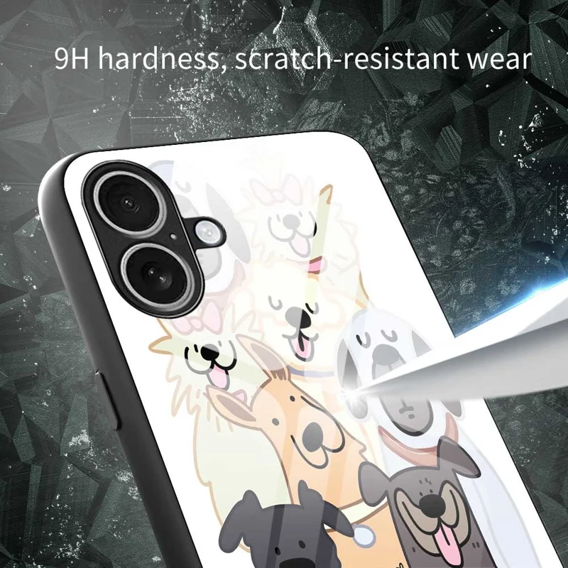 For iPhone 17 Case PC TPU Tempered Glass Pattern Printing Anti Drop Phone Back Cover - B0266