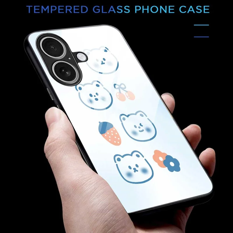 For iPhone 17 Case PC TPU Tempered Glass Pattern Printing Anti Drop Phone Back Cover - B0267