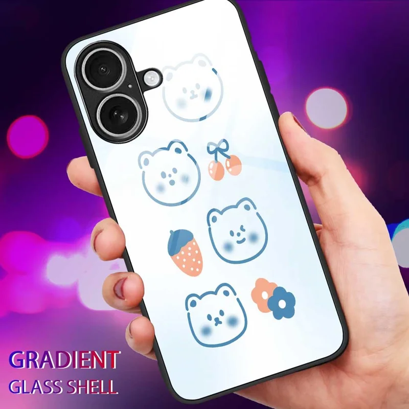 For iPhone 17 Case PC TPU Tempered Glass Pattern Printing Anti Drop Phone Back Cover - B0267