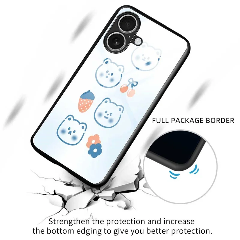 For iPhone 17 Case PC TPU Tempered Glass Pattern Printing Anti Drop Phone Back Cover - B0267