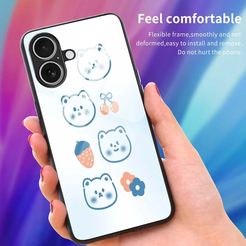 For iPhone 17 Case PC TPU Tempered Glass Pattern Printing Anti Drop Phone Back Cover - B0267