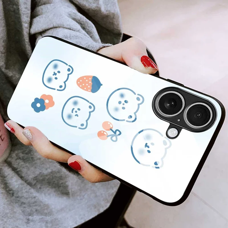 For iPhone 17 Case PC TPU Tempered Glass Pattern Printing Anti Drop Phone Back Cover - B0267