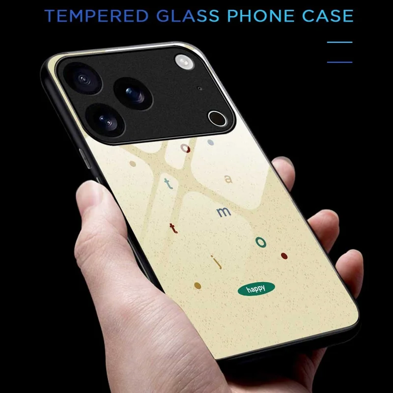 For iPhone 17 Pro Max Case PC TPU Tempered Glass Pattern Printing Anti Drop Phone Back Cover - B0258