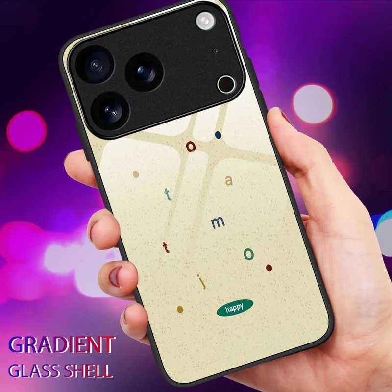 For iPhone 17 Pro Max Case PC TPU Tempered Glass Pattern Printing Anti Drop Phone Back Cover - B0258