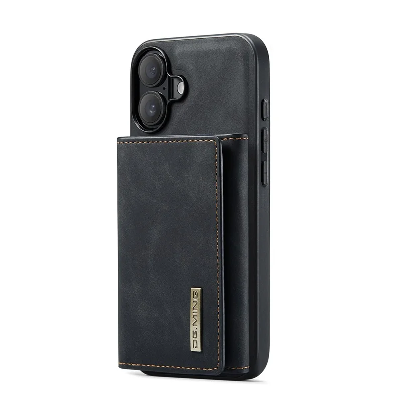 DG.MING Série M1 pour Étui iPhone 17 avec Support et Portefeuille Amovible en Cuir - Noir