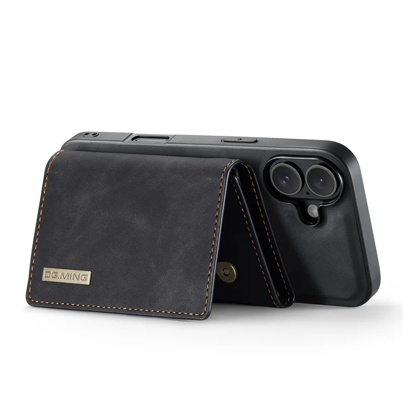 DG.MING Série M1 pour Étui iPhone 17 avec Support et Portefeuille Amovible en Cuir - Noir